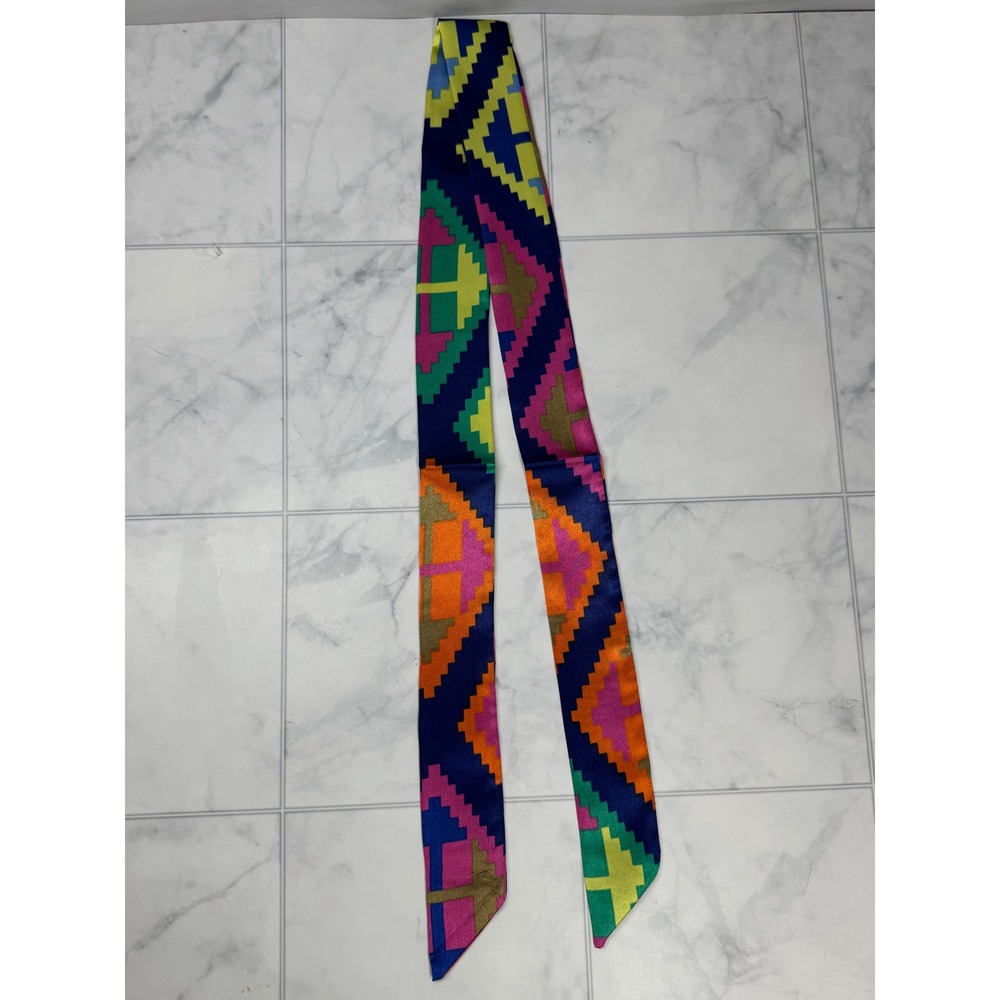 Multi Color Geometric Pixel Diamond Skinny Scarf Tapered Hair Bag Accessory NWT